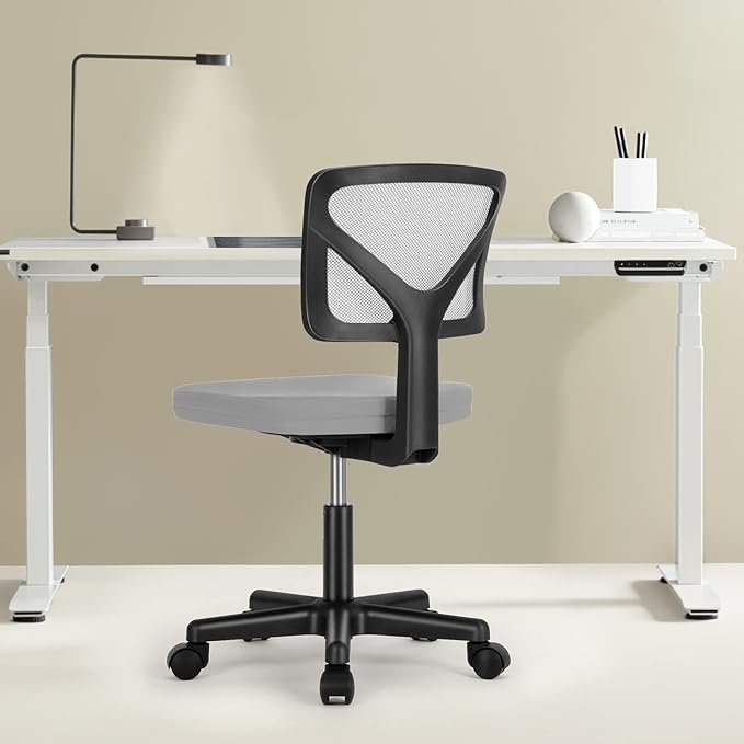 Armless Small Home Office Desk Chair, Ergonomic Low Back Computer Chair, Adjustable Rolling Swivel Task Chair with Lumbar Support for Small Space, 1 Pack, Grey - LeafyLoom