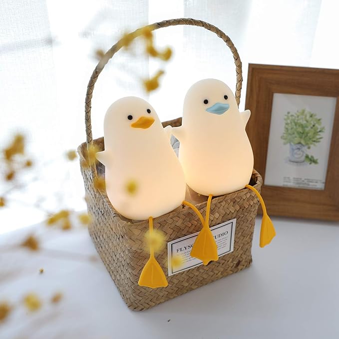 FULLOSUN Cute Night Light for Kids, Toddler, Duck Silicone Nursery Baby Nightlight, Kawaii Birthday Gifts for Room Decorations, Teen Girls Boys Child - Portable Squishy Battery Operated - LeafyLoom