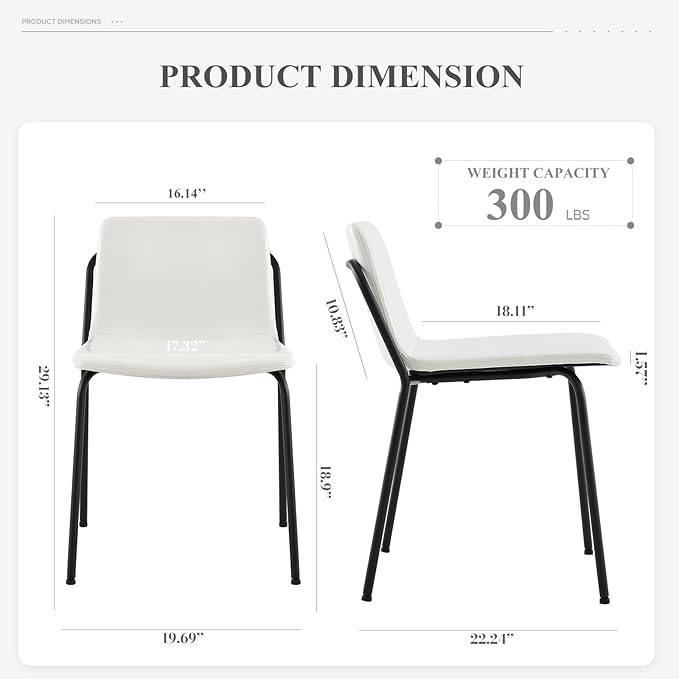 COLAMY Leather Dining Chairs Set of 2, Kitchen Dining Chairs with Back with Metal Legs for Kitchen Dining Living Room Restaurant Shop, White - LeafyLoom