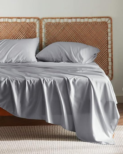 Bedsure California King Sheet Sets, Cooling Sheets, Rayon Derived from Bamboo, Deep Pocket Up to 16", Breathable & Soft Bed Sheets, Hotel Luxury Silky Bedding Sheets & Pillowcases, Silver Grey - LeafyLoom