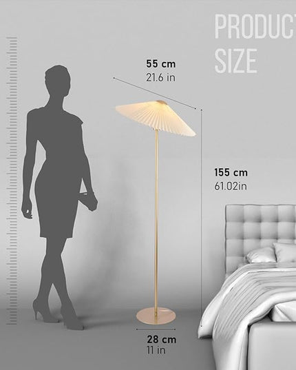 KUNJOULAM Pleated Floor Lamp, Gold Pole Floor Lamps, Simple Design Tall Lamp with Beige Lampshade, Standing Lamp for Living Room, Bedroom, Office, Home - LeafyLoom