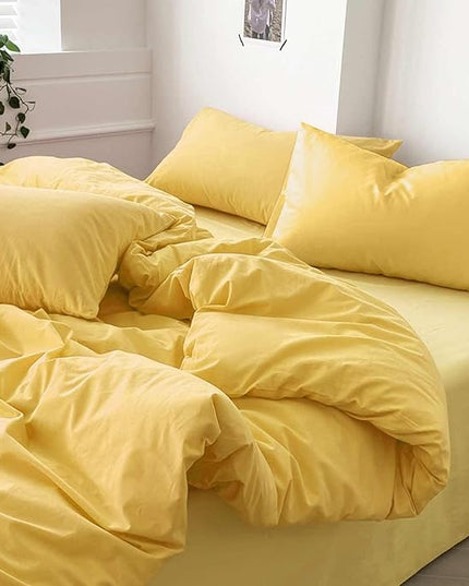 ETDIFFE Yellow Comforter Set Queen Size, 3 Piece Aesthetic Modern Bedding Set - Soft & Lightweight All Season Microfiber Down Alternative Bed Comforter with 2 Pillow Shams for Preppy Dorm - LeafyLoom