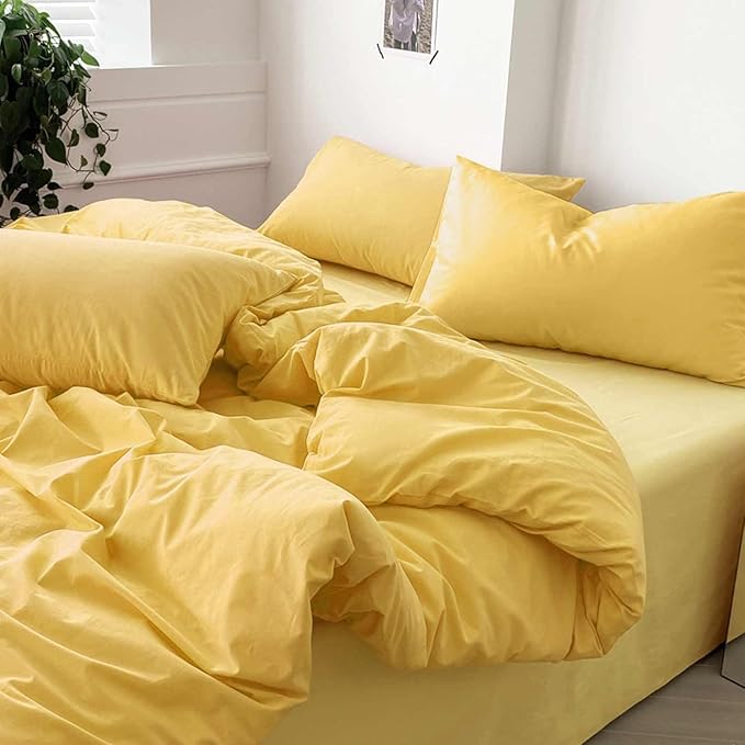 ETDIFFE Yellow Comforter Set Queen Size, 3 Piece Aesthetic Modern Bedding Set - Soft & Lightweight All Season Microfiber Down Alternative Bed Comforter with 2 Pillow Shams for Preppy Dorm - LeafyLoom