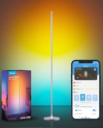 Govee RGBIC Floor Lamp, LED Corner Lamp Works with Alexa, Smart Modern Floor Lamp with Music Sync and 16 Million DIY Colors, Color Changing Standing Floor Lamp for Bedroom Living Room Silver Govee