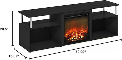 Furinno Jensen Open Storage Fireplace Entertainment Center for TV up to 70 Inch with Stainless Steel Tubes, Americano/Chrome - LeafyLoom