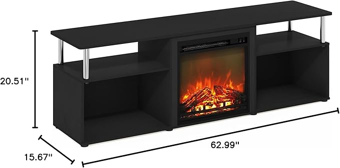 Furinno Jensen Open Storage Fireplace Entertainment Center for TV up to 70 Inch with Stainless Steel Tubes, Americano/Chrome - LeafyLoom