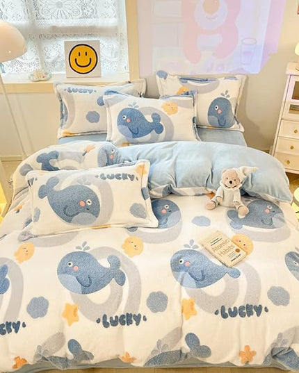 MorroMorn Twin Duvet Cover Set, Blue Whale Comforter Covers Bedding Sets, Fluffy Blanket Ultra Soft Kawaii Cute for Girls Toddler Kids Teen Women Twin/Twin XL Size - LeafyLoom