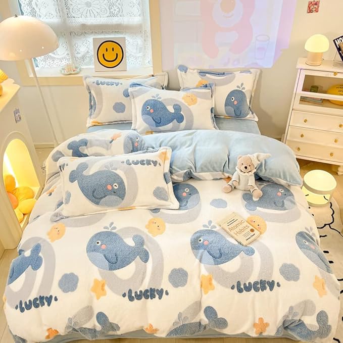 MorroMorn Twin Duvet Cover Set, Blue Whale Comforter Covers Bedding Sets, Fluffy Blanket Ultra Soft Kawaii Cute for Girls Toddler Kids Teen Women Twin/Twin XL Size - LeafyLoom