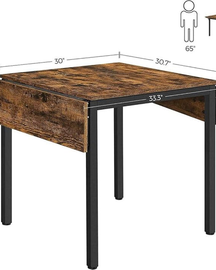 VASAGLE Folding Dining Table, Drop Leaf Extendable, for Small Spaces, Seats 2-4 People, Industrial, 33.3 x 30.7 x 30 Inches,Brown - LeafyLoom