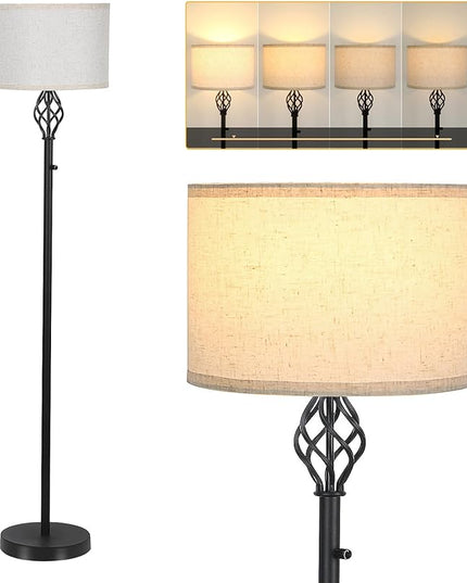 Floor Lamps for Living Room, Standing Lamp, Modern Floor lamp with Linen Shade, Rotary Switch, LED Bulb Included(10W 1000LM), Stepless Dimmable Floor Lamp for Bedroom, Reading Tall Lamp for Office - LeafyLoom