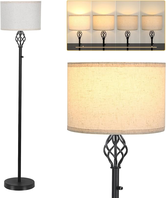 Floor Lamps for Living Room, Standing Lamp, Modern Floor lamp with Linen Shade, Rotary Switch, LED Bulb Included(10W 1000LM), Stepless Dimmable Floor Lamp for Bedroom, Reading Tall Lamp for Office - LeafyLoom