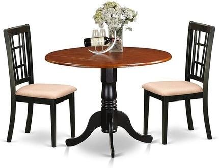 East West Furniture DLNI3-BCH-C 3 Piece Kitchen Set for Small Spaces Contains a Round Table with Dropleaf and 2 Linen Fabric Dining Room Chairs, 42x42 Inch - LeafyLoom