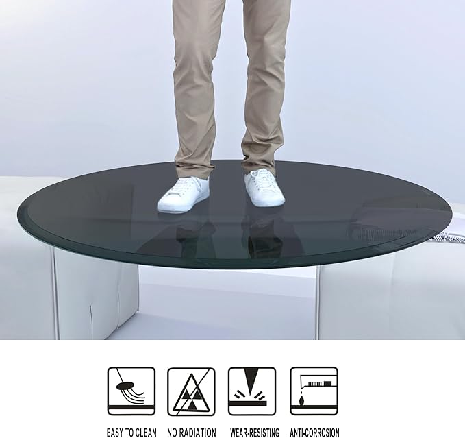 Round Tempered Glass Table Top, 32 Inch, Black - LeafyLoom