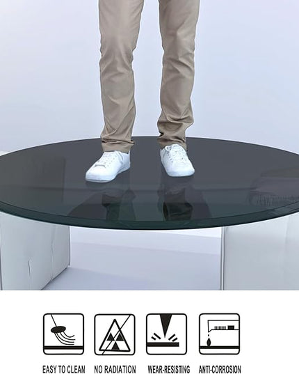 24 Inch Round Tempered Glass Table Top, Black - LeafyLoom