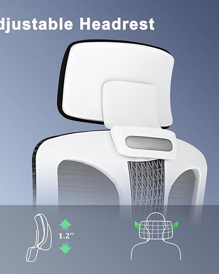Ergonomic Mesh Office Chair, High Back Desk Chair with 3D Armrests, Adjustable Lumbar Cushion & Adjustable Headrest, Swivel Computer Task Chair with Tilt Function - LeafyLoom