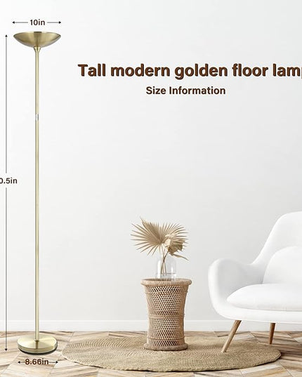 BoostArea Torchiere Standing Lamp,20W 2000LM LED Halogen Stepless Dimmable,Touch Control,50000hrs Lifespan,Pale Floor Lamps for Living Room, Bedroom,Gold - LeafyLoom