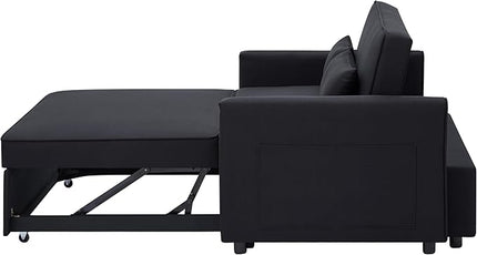 3-in-1 Linen Upholstered Sofabed Tufted Futon Loveseat Sofa Convertible Sleeper Couch Bed with Reclining Backrest and 2 Lumbar Pillows,Modern 2-Seaters Love Seat Daybed for Living Room - LeafyLoom