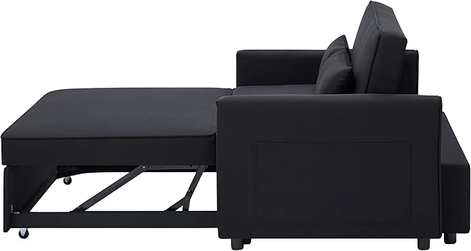 3-in-1 Linen Upholstered Sofabed Tufted Futon Loveseat Sofa Convertible Sleeper Couch Bed with Reclining Backrest and 2 Lumbar Pillows,Modern 2-Seaters Love Seat Daybed for Living Room - LeafyLoom