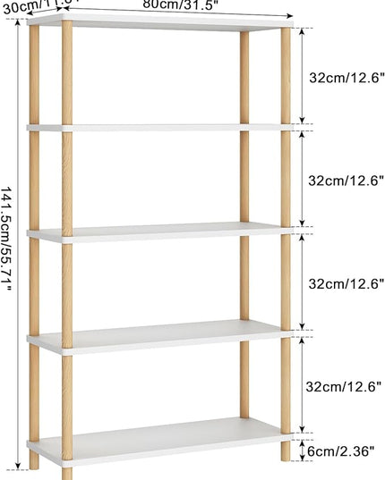 IBUYKE 5-Tier Wooden Open Bookcase - Modern Freestanding Bookshelf Storage Organizer,Standing Shelf Units,Multifunctional Display Stand for Bedroom, Living Room & Home Office,White WBC005W - LeafyLoom
