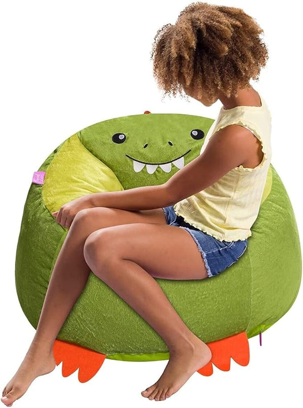 Posh Creations Cute Soft and Comfy Bean Bag Chair for Kids, Animal - Dinosaur T-rex - LeafyLoom