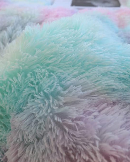 Faux Fur Kids Girls Rainbow Comforter Sets King - 3PC Bed Set Warm Comfortable Soft Plush Flannel Velvet Fluffy Fuzzy Bedding（Comforter x 1 Pillowcases x 2） - LeafyLoom