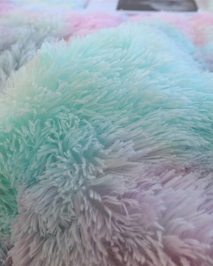 Faux Fur Kids Girls Rainbow Comforter Sets Queen - 3PC Bed Set Warm Comfortable Soft Plush Flannel Velvet Fluffy Fuzzy Bedding（Comforter x 1 Pillowcases x 2） - LeafyLoom