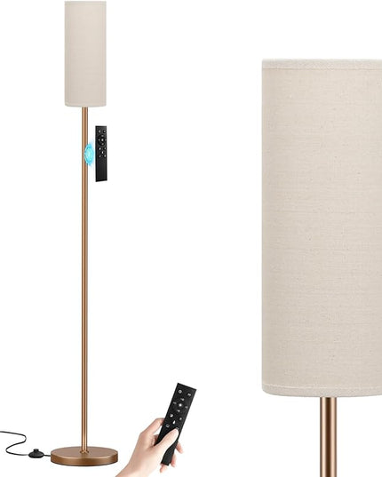 Ambimall 64'' Floor Lamps for Living Room with Remote Control and Stepless Dimmable Colors Temperature & Brightness, 9W Bulb Included(Beige Lampshade & Brown Pole) - LeafyLoom