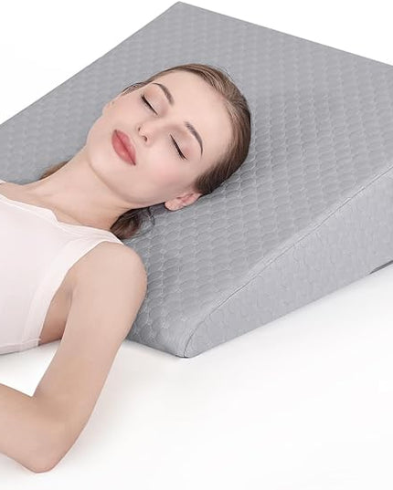 Bed Wedge Pillow for Sleeping 7.5" Memory Foam Wedge Pillow for After Surgery Triangle Pillow Wedge for Acid Reflux Snoring Heartburn GERD Back Support Leg Elevation, Removable Washable Cover - Gray - LeafyLoom