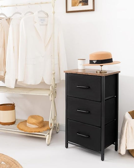 Yoobure Nightstand with 3 Fabric Drawers, Storage Drawers Small Dresser for Bedroom, Night Stands Bedside Tables Closet Drawers Dressers & Chests Organizer Unit Fabric Dresser for Hallway College Dorm - LeafyLoom