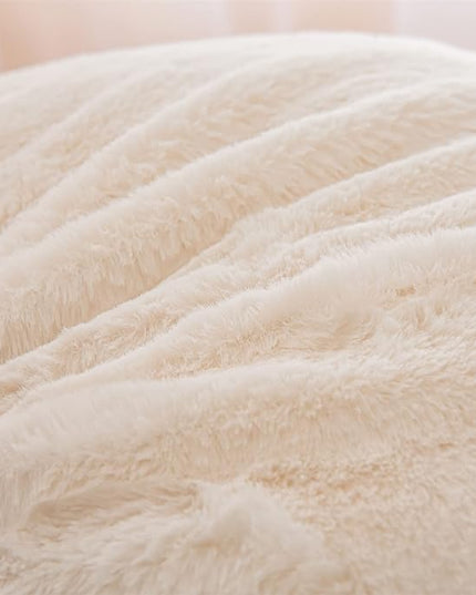 A Nice Night Faux Fur Reading Pillow Bed Wedge Large Adult Children Backrest with Arms Back Support for Sitting Up in Bed/Couch for Bedrest,Ivory,Large - LeafyLoom