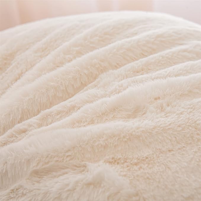 A Nice Night Faux Fur Reading Pillow Bed Wedge Large Adult Children Backrest with Arms Back Support for Sitting Up in Bed/Couch for Bedrest,Ivory,Large - LeafyLoom