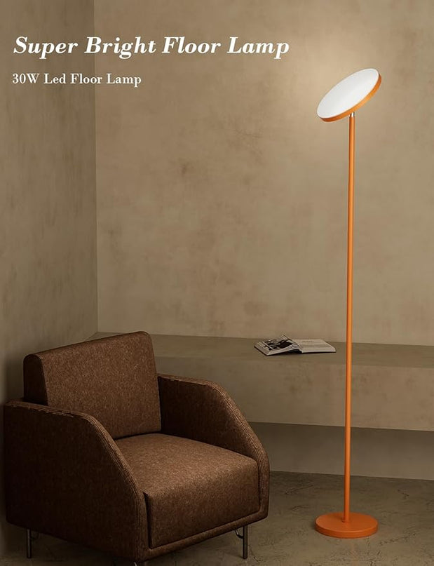 LED Floor Lamp, 30W/2500LM Super Bright Standing Light, Modern Torchiere Sky Lamp with 4 Color Temperatures, Remote & Touch Control, Corner Lighting for Living Room, Bedroom, Office, Orange - LeafyLoom