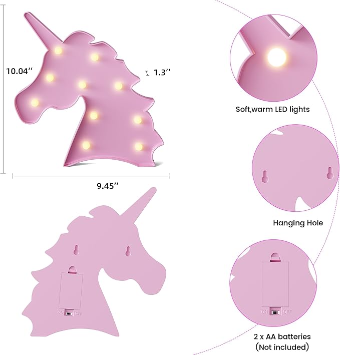 Pink Unicorn Decor, Battery Powered Unicorn Night Light for Kids, Unicorn Party Decorations, Unicorn Birthday Decorations for Girls, Pink Room Decor, Pink Decor, Pink Wall Decor - LeafyLoom