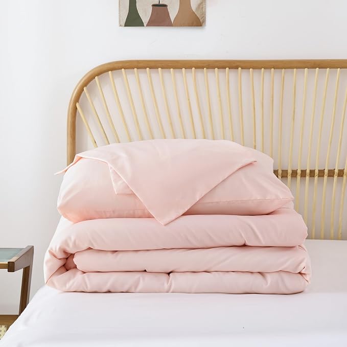 ROSGONIA Twin Comforter Set for College Girls Boys Blush, 1 Boho Pink Comforter & 1 Pillowcase, Lightweight Kids Comforter Sets Dorm Bedding - LeafyLoom