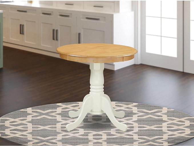 East West Furniture EMT-OLW-TP Eden Dining Room Table - a Round kitchen Table Top with Pedestal Base, 30x30 Inch, Oak & Linen White - LeafyLoom