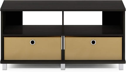 Furinno Andrey Entertainment Center with Bin Drawers, Dark Espresso - LeafyLoom