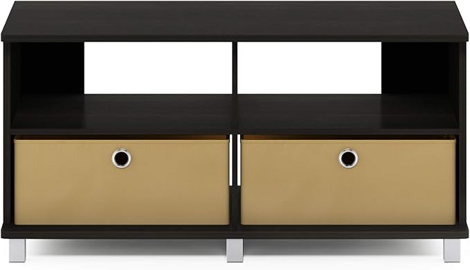 Furinno Andrey Entertainment Center with Bin Drawers, Dark Espresso - LeafyLoom
