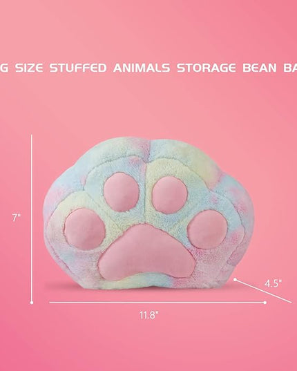 Stuffed Animal Storage Bean Bag Chair Cover for Kids Tie Dye Cat's Paw Bean Bag Cushion for Girls Medium Size Toy Organizer Cover Only Without Filling - LeafyLoom