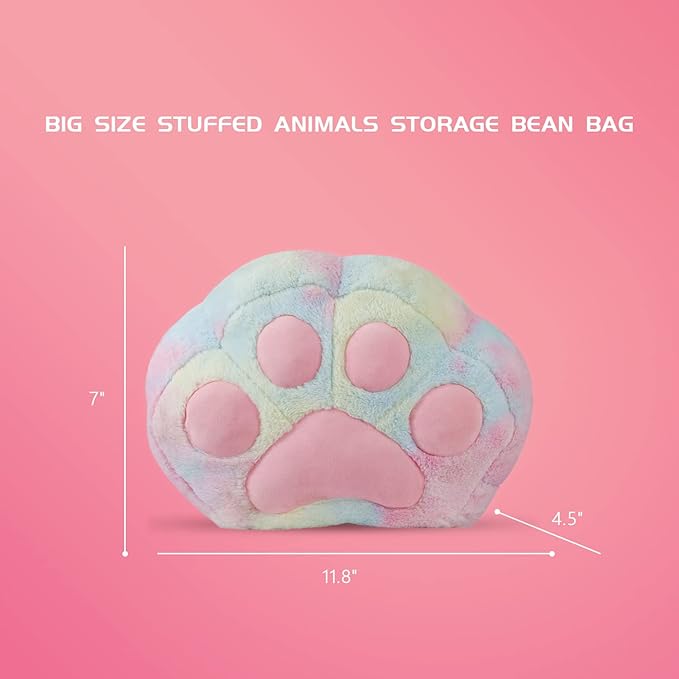 Stuffed Animal Storage Bean Bag Chair Cover for Kids Tie Dye Cat's Paw Bean Bag Cushion for Girls Medium Size Toy Organizer Cover Only Without Filling - LeafyLoom