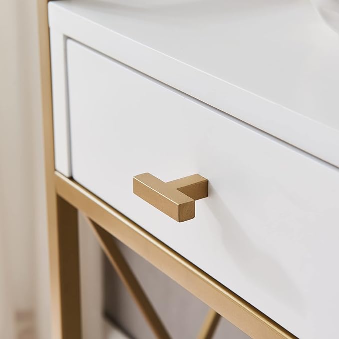 Leick Home 9231-WTGL Claudette Mixed Metal and Wood Hall Stand with Shelf, White/gold - LeafyLoom