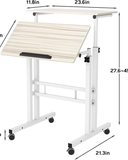 SDHYL Mobile Stand Up Desk, 24 inch Laptop Computer Desk Adjustable Standing Home Office Desks with Roller, Student Desk School Desk Simple Stand Up Desk Small Desks for Small Spaces, Maple - LeafyLoom