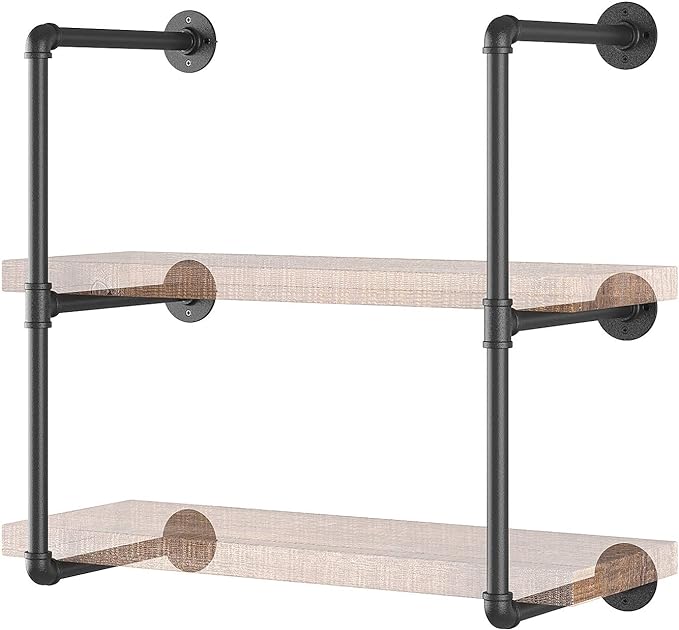Yuanshikj 2Pc (28" Tall,12" deep,3/4") Industrial Wall Mount Iron Pipe Shelf Shelves Shelving Bracket Black DIY Bookshelf Storage Office Room Kitchen (2 Pcs 3Tier Hardware Only) - LeafyLoom