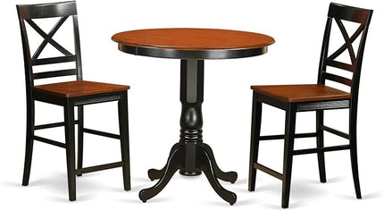East West Furniture JAQU3-BLK-W 3 Piece Kitchen Counter Height Dining Table Set Contains a Round Wooden Table with Pedestal and 2 Dining Chairs, 36x36 Inch, Black & Cherry - LeafyLoom
