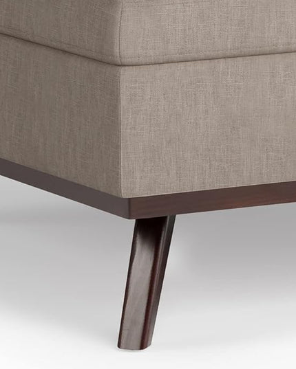 SIMPLIHOME Owen 36 Inch Wide Mid Century Modern Square Coffee Table Lift Top Storage Ottoman in Upholstered Natural Taupe Faux Leather, For the Living Room - LeafyLoom