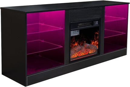 Fireplace TV Stand with LED Lights,Entertainment Center for TVs UP to 65" Televisions,Modern TV Console with Electric Fireplace for Living Room Bedroom - LeafyLoom