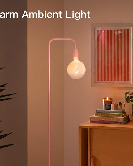 Pink Floor Lamp for Bedroom, Cute Standing Lamp with LED Bulb, Translucent Pink Globe Glass 2700k Warm Lighting. Globe Floor Lamp for Livingroom, Bedroom,Office - LeafyLoom