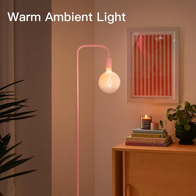 Pink Floor Lamp for Bedroom, Cute Standing Lamp with LED Bulb, Translucent Pink Globe Glass 2700k Warm Lighting. Globe Floor Lamp for Livingroom, Bedroom,Office - LeafyLoom