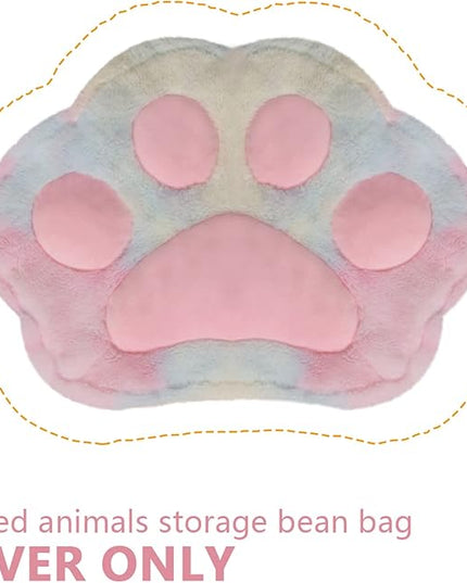 Stuffed Animal Storage Bean Bag Chair Cover for Kids Tie Dye Cat's Paw Bean Bag Cushion for Girls Medium Size Toy Organizer Cover Only Without Filling - LeafyLoom