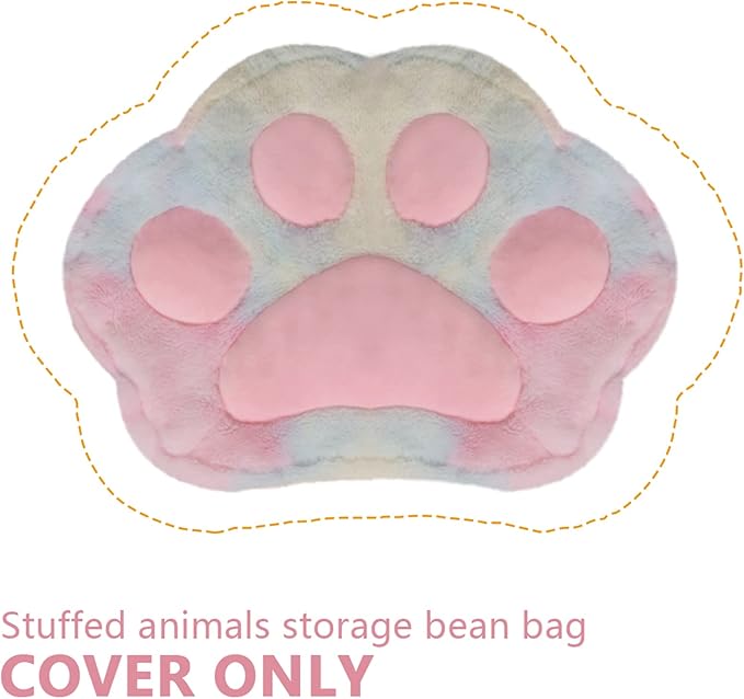 Stuffed Animal Storage Bean Bag Chair Cover for Kids Tie Dye Cat's Paw Bean Bag Cushion for Girls Medium Size Toy Organizer Cover Only Without Filling - LeafyLoom