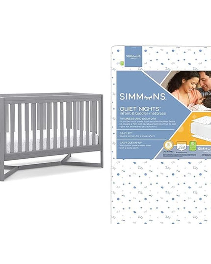 Delta Children Tribeca 4-in-1 Baby Convertible Crib + Simmons Kids Quiet Nights Crib and Toddler Mattress Made from Recycled Water Bottles/GREENGUARD Gold Certified [Bundle], Grey - LeafyLoom